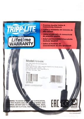Tripp Lite Fire Wire Cable Model F019-006 9pin/6pin 6 ft. - Image 1 of 2