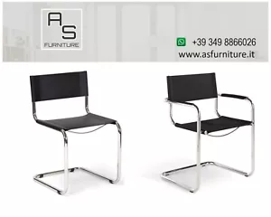 2 x Sedia Mart Stam pelle cantilever chair a slitta bianca nera braccioli ITALY - Bild 1 von 5