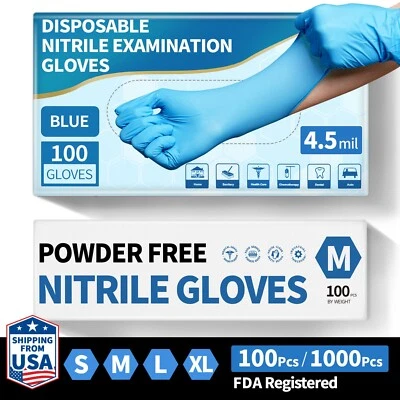 Disposable Nitrile Gloves 4.5 mil Blue Powder-Free Food-Safe Cleaning Exam Glove - Image 1 of 4