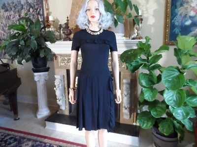 Prada Black Low Waisted Pleated Dress w/ Ruffle Detail Size IT 38 - US 2 - Image 1 of 4