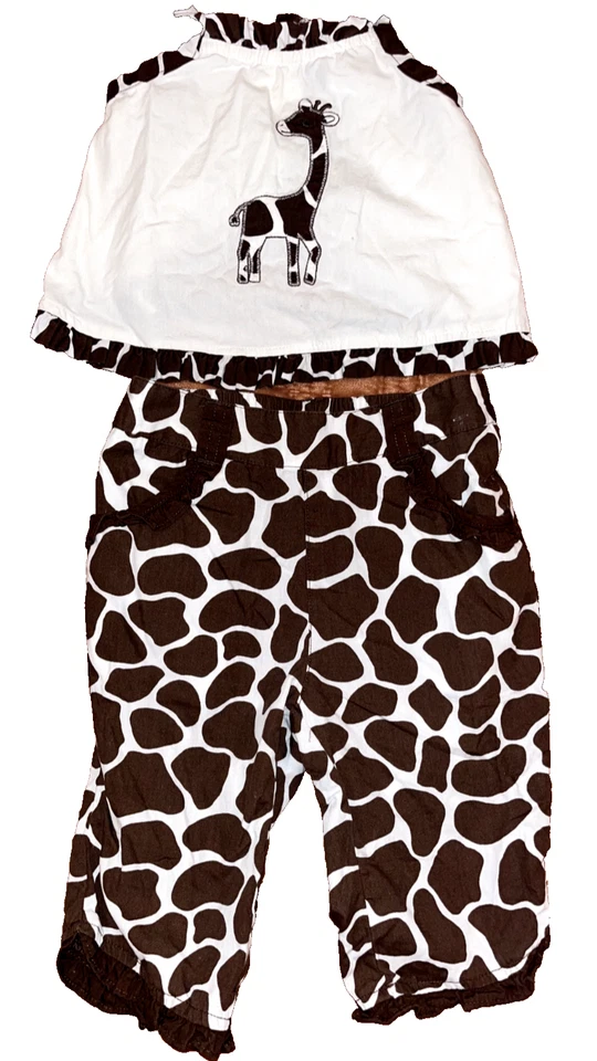 Gymboree Baby Girls Safari Fashion Swing Top Giraffe Print Pants 6-12 18-24 mos - Image 1 of 4