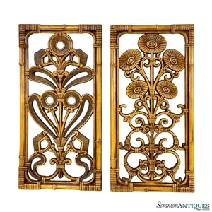 Vintage Küstenimitat Rattan Blumen skulpturale Wandbehang Paneele - ein Paar - Bild 1 von 8