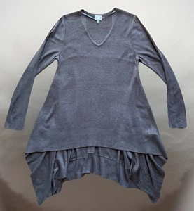 Top túnica CUPIO para mujer talla L gris tejido ajustado asimétrico Lagenlook L/S cuello en V - Imagen 1 de 9