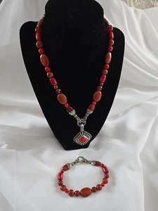 Carolyn Pollack Sterling Karneol roter Jaspis Koralle 18" Halskette 8" Armband - Bild 1 von 11