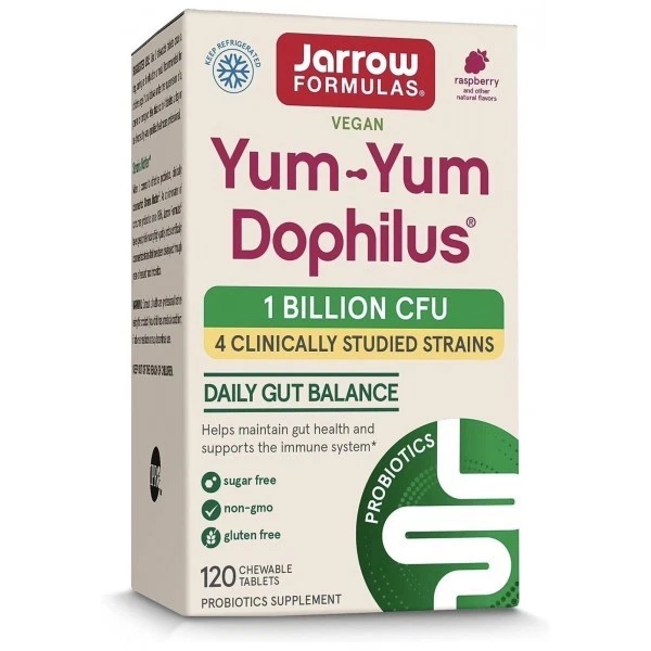 Jarrow Formulas Yum-Yum Dophilus, Raspberry, 1 Billion CFU, 120 Chewable Tablets - Image 1 of 1