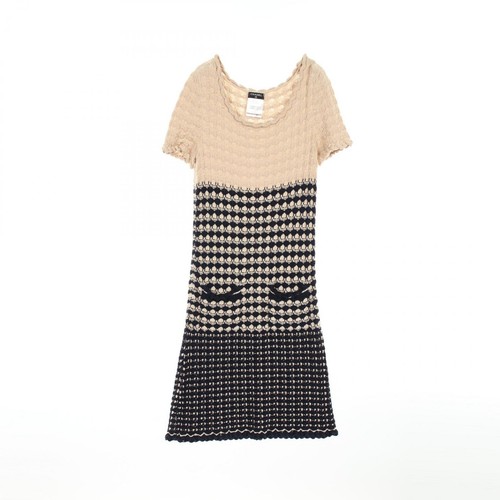 Abito Chanel Coco Mark bottoni rayon cotone seta blu navy beige 34