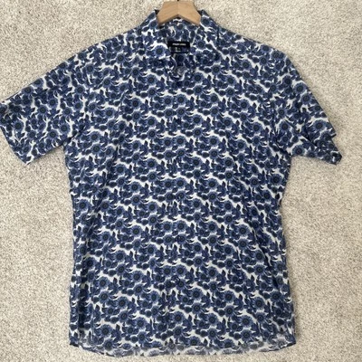 JARED LANG Men's XL Blue Floral Print Short Sleeve Button Up Dress Shirt (A6) - Image 1 of 4