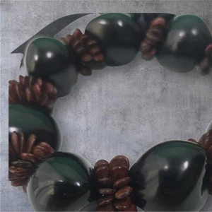 Hawaiian Bracelet Black Kukui Nut Lei with Brown Seed Beads and Black Ribbon 3" - Picture 1 of 5