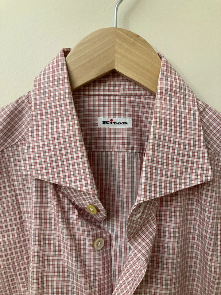 Camisa de vestir KITON roja/blanca/gris 17,5/44 en muy buen estado -- defectuosa Foto 1 de 4