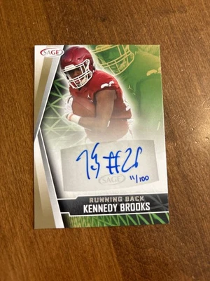 Kennedy Brooks 2022 SAGE Gold Rookie Auto A-KB Eagles Sooners /100 RC - Image 1 of 2
