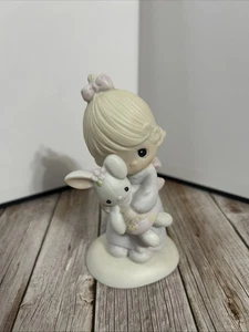Precious Moments Figurine Jesus Loves Me 1978 Girl With Bunny Rabbit E-1372G - Picture 1 of 5