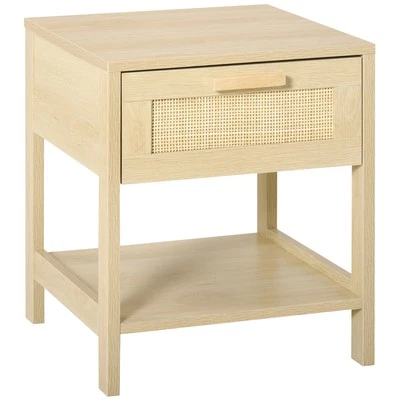 HOMCOM Comodino Moderno con Cassetto e Ripiano Inferiore in MDF color Legno - Immagine 1 di 4
