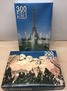 2- 300 Piece Puzzles. Eiffel Tower & Mount Rushmore Small Easy 12”x8” Collector - Picture 1 of 8