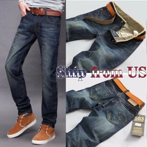 Man's Casual Denim Straight Slim Fit Combat Cargo Jeans Joggers Workout Trousers - Picture 1 of 6