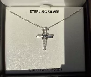 lovely Diamond knot cross Pendant necklace in Sterling Silver (1/10 ct. t.w.) - Picture 1 of 4