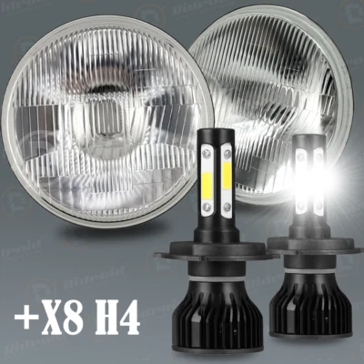 Par de faros de lente transparente de vidrio de 7 pulgadas H4 bombilla LED H4 para Dodge Dart 64-1976 D100 Foto 1 de 4