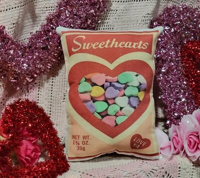 Primitive FarmHouse Shabby Vintage Sweethearts Candy Valentine  Pillow - Image 1 of 2