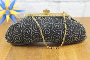 Ladies Evening Handbag Black Pearls 30s TRUE VINTAGE 40s - Picture 1 of 10