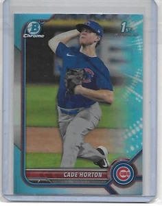 2022 BOWMAN DRAFT CROMO BLU CIELO RIFRATTORE CADE HORTON #BDC193 CUBS - Foto 1 di 2