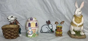 LOT 5 EASTER DECORATIONS  CANDY JAR/BOX, STAINED GLASS RABBIT,  MORE - Picture 1 of 12
