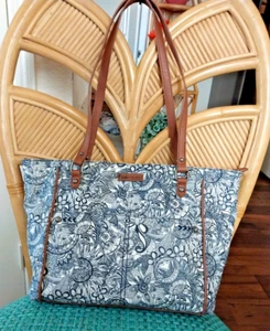 Sakroots Metro 2 Handle Tote Bag Navy and White Durable Purse Coated Canvas Bag - Picture 1 of 7
