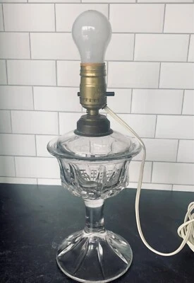 11 1/4" Antique Duncan Miller Quarter Block Oil Lamp Converted to Electric READ - Image 1 of 4