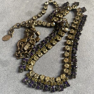 Signed Sorrelli Statement Purple Yellow and Green Crystal Necklace - Picture 1 of 10