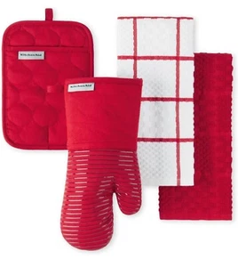 KitchenAid Quilted Cotton Terry Cloth Oven Mitt, Pot Holder Heat Resistant RED - Picture 1 of 7