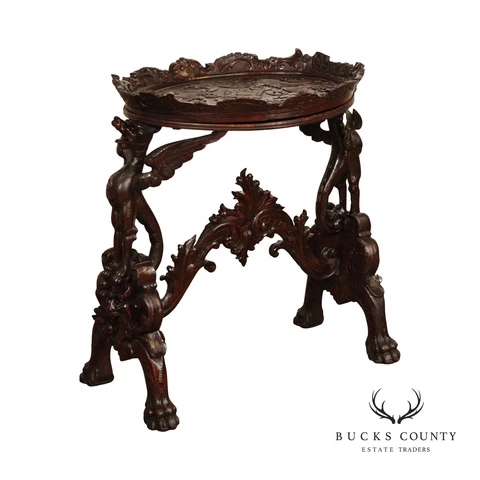 Antique Italian Renaissance Revival Figural Carved Tray Top Table Cover