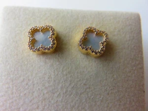Gold Solid Stud Earrings 9 Carat Yellow 10mm Mother Of Pearl - Picture 1 of 5