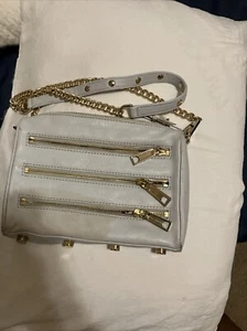 EUC Rebecca Minkoff Light Gray Crossbody Bag With Gray/Gold Strap - Picture 1 of 9