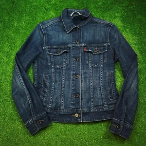 Chaqueta de mezclilla Levi's para mujer mediana lavado oscuro cuello abotonado ajustable a presión - Imagen 1 de 14