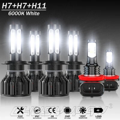 For Mercedes-Benz S430 03-06 LED Headlight Hi/Lo+Fog Light Bulbs Combo H7+H7+H11 - Image 1 of 4