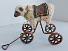 Vintage Springed Sheep on Cast Iron Wheels Tow Cart