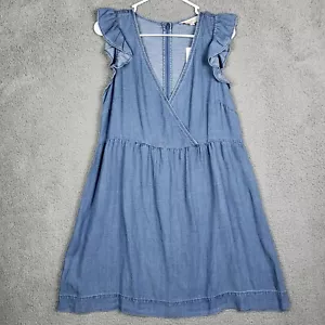 LOFT By Ann Taylor Women’s blue V-neck ruffle sleeve Dress Size 6 NEW - Picture 1 of 11