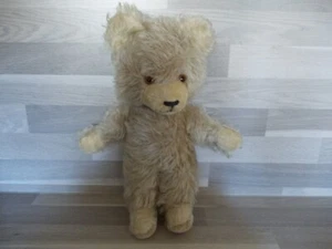 Vecchio orsacchiotto produttore sconosciuto 30 cm mohair capelli lunghi lana di legno imbottita - Foto 1 di 9