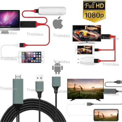 For iPhone iPad Android 1080P HDMI Mirroring AV Cable Phone to TV HDTV Adapter - Image 1 of 4
