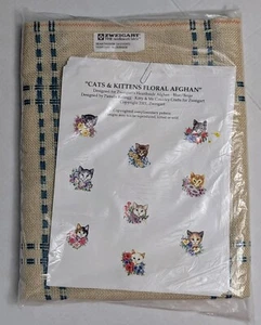 ZWEIGART HEARTHSIDE 14 Count 55" x 48" "Cats And Kittens Floral Afghan" - Picture 1 of 3