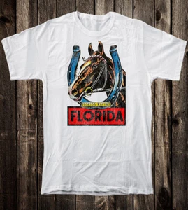 Retro Travel Tee T Shirt Vtg Art Tourist Souvenir State Florida Horse Racing - Picture 1 of 7