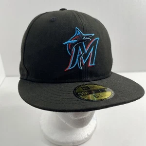 Gorra de béisbol negra oficial de los Miami Marlins New Era 59Fifty talla 6 7/8 MLB en el campo - Imagen 1 de 12