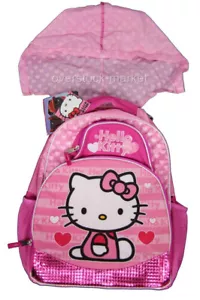 NEW BY FAST FORWARD LICENSED BY SANRIO HELLO KITTY 16" BACKPACK BOOKBAG W/ HOOD! - Picture 1 of 1