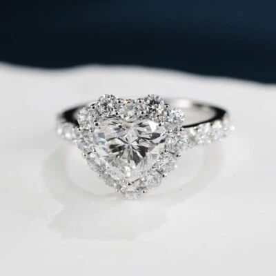 1.80TCW Heart Lab Grown Diamond Ring For Valentine's Day Gift 14k White Gold - Image 1 of 4