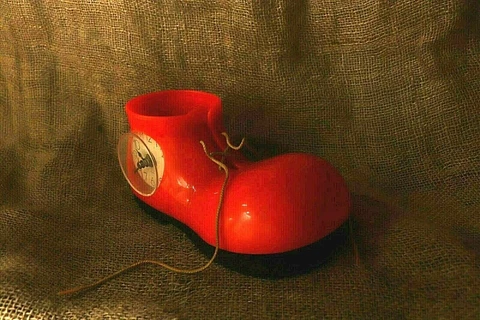 Vintage Clock in the shape of Joker shoe Clock Orange clown boots made in Taiwan Cover