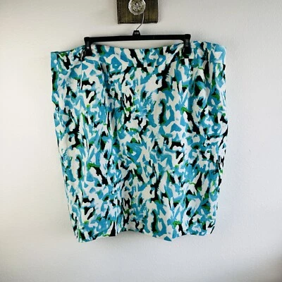 Falda Calvin Klein Mezcla de Lino Forrada Abstracta Turquesa Negra Talla 24W Foto 1 de 3