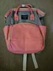 Rare Import ADORKABLE Pink And Grey BACKPACK / DIAPER BAG zip pockets  insulated
