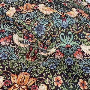 Tapestry Morris Birds Strawberry Thief Upholstery Fabric Furniture Curtain BLACK - Picture 1 of 6