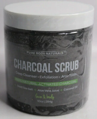 Pure Body Naturals Charcoal Scrub 10 oz Deep Cleanser Exfoliation Anti Toxin - Image 1 of 4