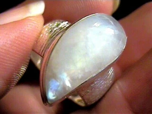 DESIGNER MOON STONE RETRO STERLING NATURAL COLOR PEAR RING 7 SILVER 925 nice - Picture 1 of 6