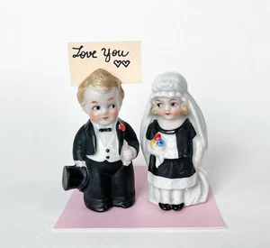Bride Groom Place Card Holder Cake Topper Figurine Porcelain German VTG Art Deco - Picture 1 of 11