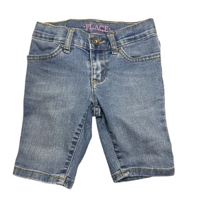 Children's Place Girls Denim Bermuda Jean Shorts Stretch Light Blue Size 4 - Picture 1 of 3